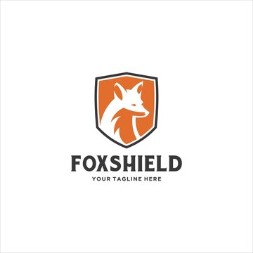 Red Fox and Shield Logo Design Vector Image