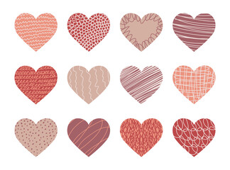 Vector set of abstract heart shaped backgrounds. Modern trendy Valentines day 

illustration. Patterns of hand drawn curves, lines. Doodle icons set for social networks, posters, design templates