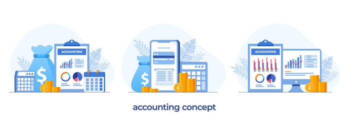 accounting or finance concept, business plan and budget, analyst, flat illustration vector template and background
