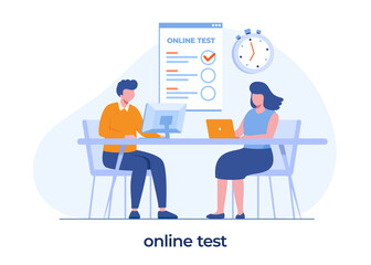 Fototapeta na wymiar online test and checking answers, examination, test, quiz, flat vector illustration template and background