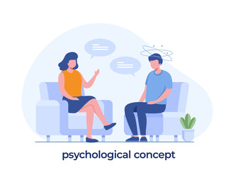 psychological concept consultation, therapist, mental, counseling, psychological, flat vector template and background
