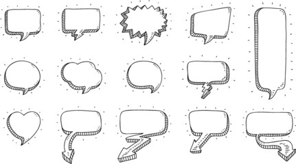 Sketchy speech bubbles set with arrows directions. Sketchy speech bubbles with arrows directions. With the heart , rectangle, cloud, circle,  square and oval forms. Speech Bubble