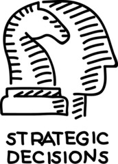 Strategic decisions. Chess horse with the human head. Sketchy vector hand-drawn illustration.