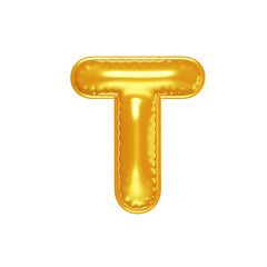 3d inflated letter T in the form of yellow balloon, isolated on white background, 3D illustration