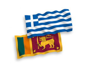 National vector fabric wave flags of Greece and Sri Lanka isolated on white background. 1 to 2 proportion.