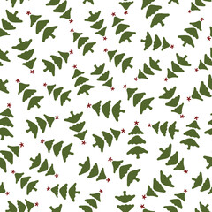 Obraz na płótnie Canvas Christmas seamless pattern with isolated painted christmas trees on white background. Cute vector illustration for paper, textile, fabric, prints, wrapping, greeting cards, banners