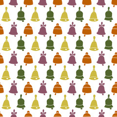 Christmas seamless pattern with isolated painted bells on white background. Cute vector illustration for paper, textile, fabric, prints, wrapping, greeting cards, banners