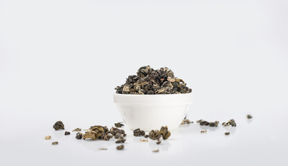 green tea in white promise on white background