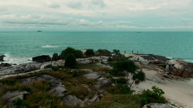 Rambak beach, one of the most beautiful beaches in Bangka Belitung, Indonesia | aerial drone footage videography 4k