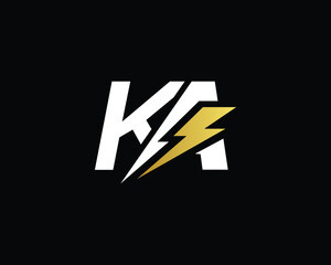 Creative Minimal KA Logo Design | Letter KA Logo with Lightning Icon | Electric KA Logo Design