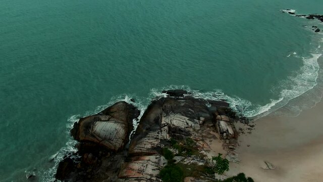 Rambak beach, one of the most beautiful beaches in Bangka Belitung, Indonesia | aerial drone footage videography 4k