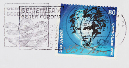 briefmarke stamp gestempelt used frankiert cancel vintage retro alt old papier paper beethoven...