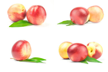Collage of beautiful ripe peaches isolated on a white background cutout