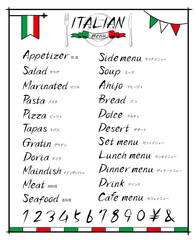 イタリア料理メニュー文字セット