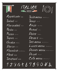 イタリア料理メニュー文字セット（黒板風）
