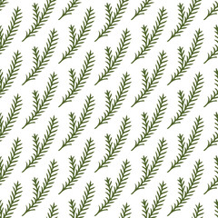 Christmas seamless pattern with isolated painted branches on white background. Cute vector illustration for paper, textile, fabric, prints, wrapping, greeting cards, banners