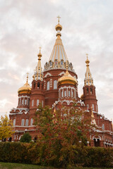 Fototapeta na wymiar Christian Orthodox Cathedral church in the autumn evening