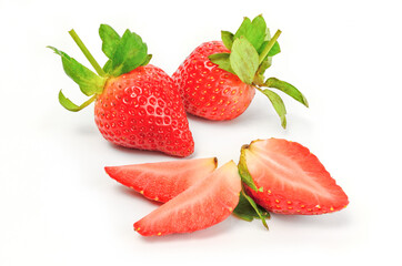 Strawberries with leaves. Isolated on a white background