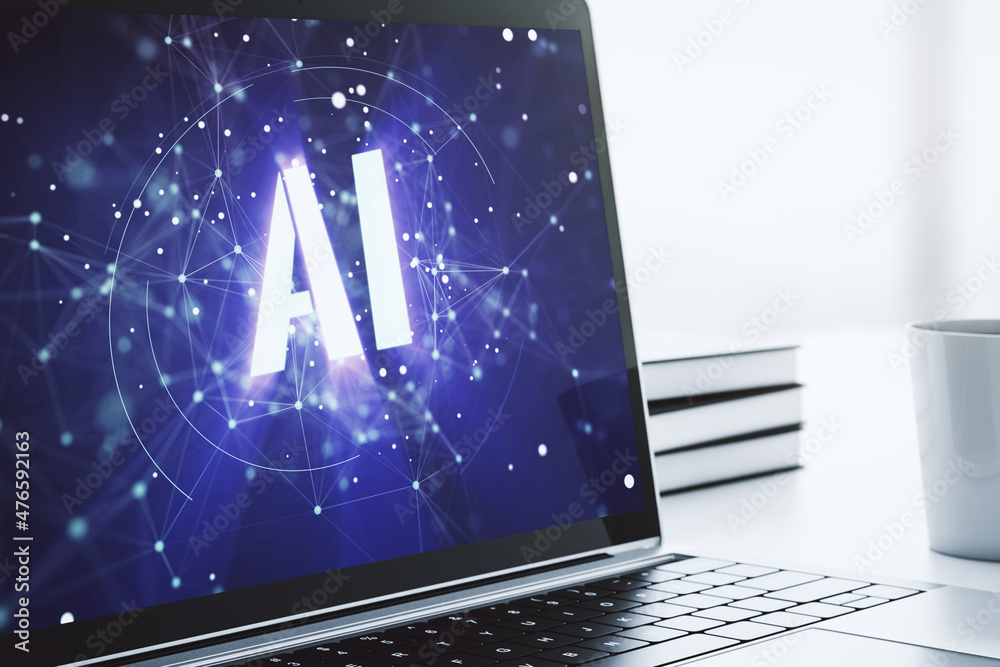 Aufkleber Creative artificial Intelligence symbol concept on modern laptop screen. 3D Rendering