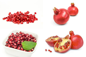 Collection of pomegranate close-up on white