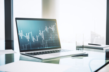 Computer monitor with abstract financial graph, finance and trading concept. 3D Rendering