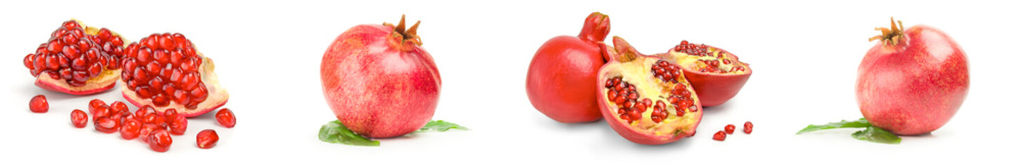 Set of pomegranate close-up isolated on white background