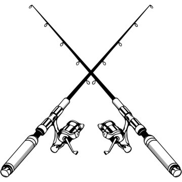 Crossed fishing rods SVG design for fishing t-shirts, shirts, car decals, emblems, signs, prints, cards, posters