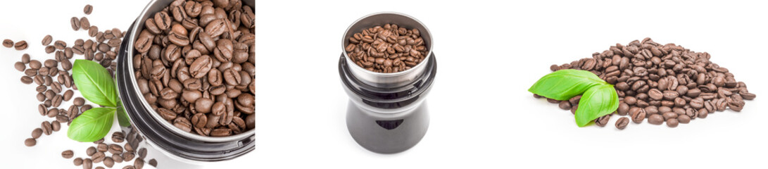 Set of brazilian coffee close-up on white