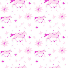 Fototapeta premium Seamless vector pattern with horses for valentine's day in the trending color pink. Abstract, animalistic, minimalist hand drawn print. Designs for textiles, fabric, wrapping paper, packaging.