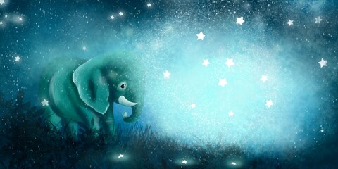 Little elephant and stars. Watercolor illustration. Children's interior Wallpaper. Mural for the walls. Wallpapers for the room, interior © Irina Shi