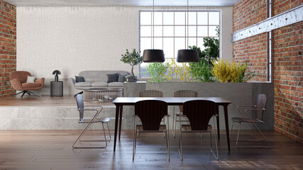 Illustration 3D rendering large luxury modern bright interiors Living room mockup computer digitally generated image