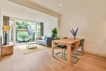 Modern dining room interior with stylish table