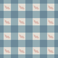 Leaf set check plaid pattern. Blue color checkered gingham background. 