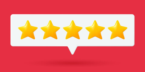Message bubbles with stars rating vector. 3d stars customer review, quality service. Game rate or score. Customer feedback concept. Website or smartphone application client feedback.