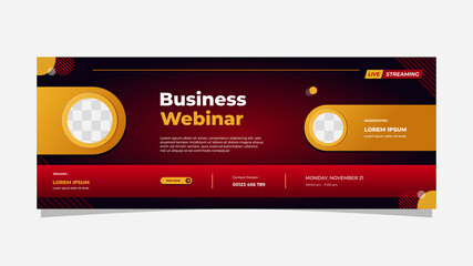 Social media cover banner template with red background and double circle frame, perfect for business webinars, conference events, online education and other seminars
