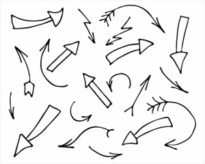 Abstract arrows doodles collection hand drawn, black and white vector illustration