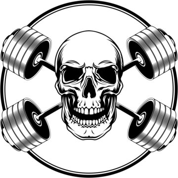 Circled Gym Logo SVG Design With A Skull And Crossed Barbells