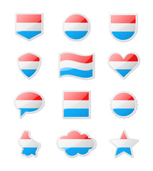 Luxembourg - set of country flags in the form of stickers of various shapes.