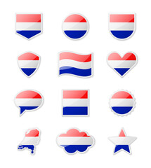 Obraz premium Netherlands - set of country flags in the form of stickers of various shapes.