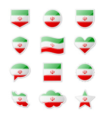 Iran - set of country flags in the form of stickers of various shapes.