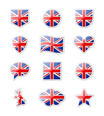 United Kingdom - set of country flags in the form of stickers of various shapes.