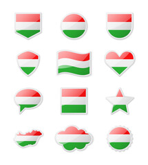 Hungary - set of country flags in the form of stickers of various shapes.
