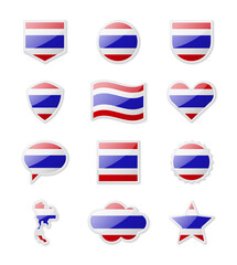 Thailand - set of country flags in the form of stickers of various shapes.