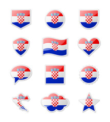 Croatia - set of country flags in the form of stickers of various shapes.