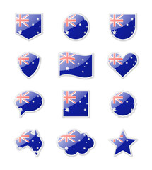 Australia - set of country flags in the form of stickers of various shapes.