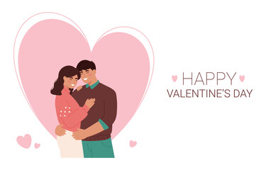 Cute caucasian couple hugging. Happy Valentine's Day. Couple in love. Man and woman embracing each other affectionately. Couple in love. Banner for Valentine Day. Isolated on white.