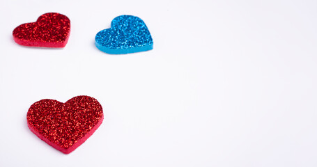 glowing shiny hearts shape over white background.  Valentine's Day - copyspace