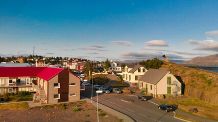 Fototapeta na wymiar Panoramic view of town Borgarnes in South-Western Iceland from a drone viewpoint
