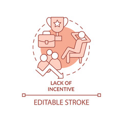 Lack of incentive terracotta concept icon. Teamwork organization abstract idea thin line illustration. Isolated outline drawing. Editable stroke. Roboto-Medium, Myriad Pro-Bold fonts used