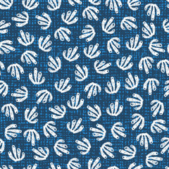 Vector blue coral pen sketch repeat pattern with canvas background 08. Perfect for fabric, scrapbooking and wallpaper projects.